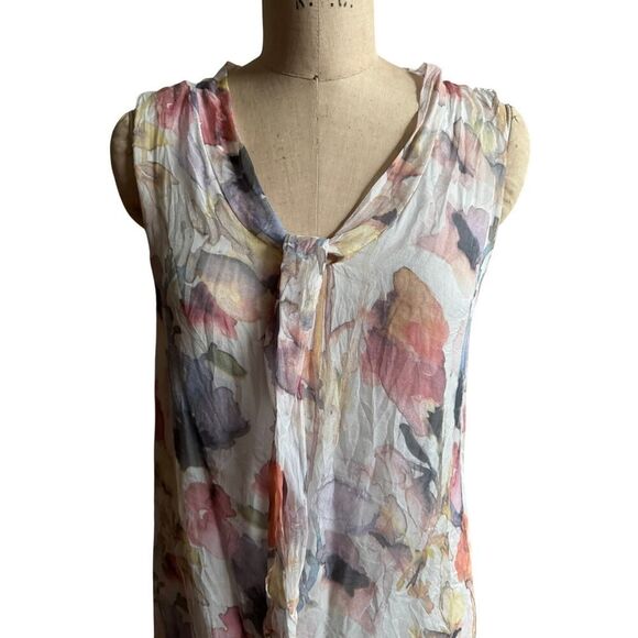 Via Signoria Italy Watercolor Pastel Floral Pattern Silk Sz Large EUC - Picture 2 of 4